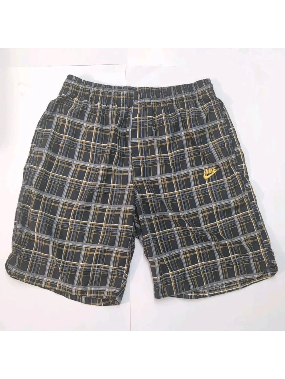 Vintage Nike Board Shorts Gray Plaid Swim Trunks Suit Surf Swoosh Men 32 Bright